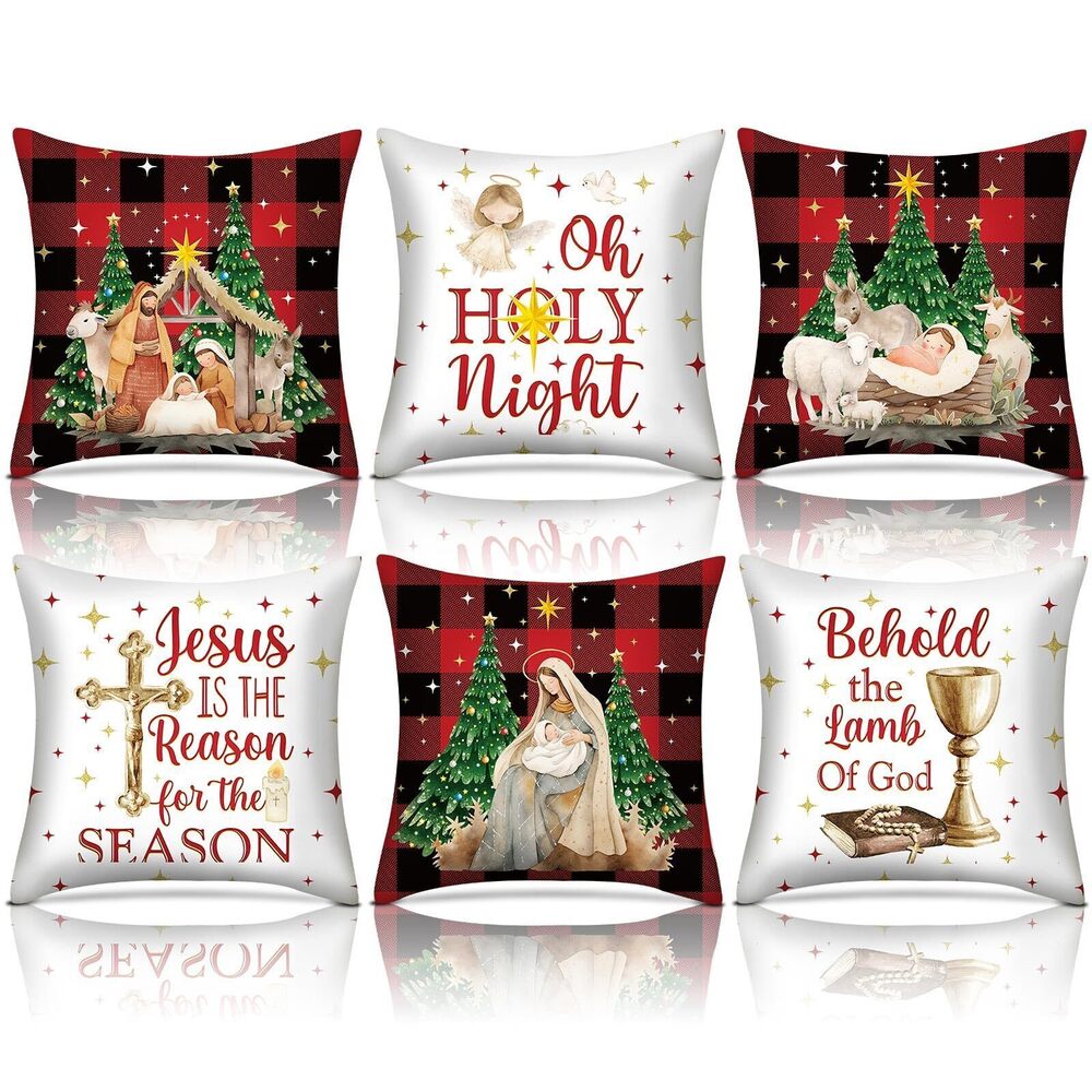 5949 6 Pcs Christmas Pillow Covers 18 x 18 Inch Decorative Lime Green Red